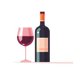 The stylized wine glass and bottle flat vector illu