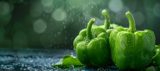 Fresh green bell peppers with water drops - healthy eating concept