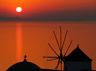 santorini island greece  sunset summer tourist resort europe