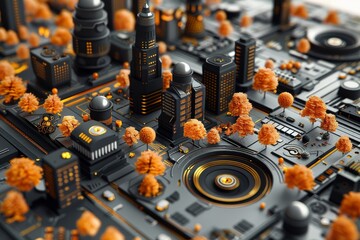 Close Up of Computer Motherboard With Orange Trees