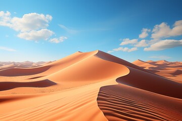 Fototapeta na wymiar Sand dunes rise against a blue sky in the desert landscape