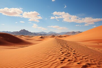 Fototapeta na wymiar Footprints in the sand in the desert landscape under clear sky