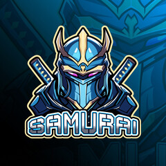 Samurai with katana sword mascot logo design vector for badge, emblem, esport and t-shirt printing