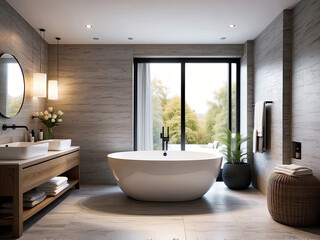 Fototapeta na wymiar Bathroom Interior Design with various types and styles of decoration