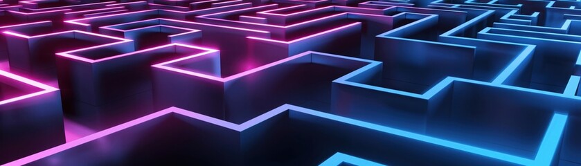 A Futuristic neon 3D maze concept - obrazy, fototapety, plakaty