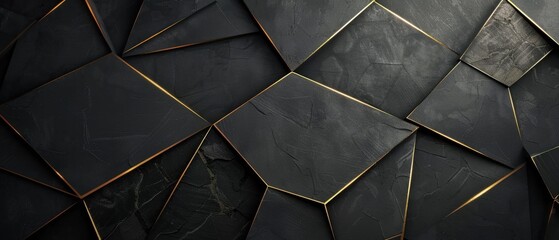 An Abstract black geometric background pattern with elegant golden lines