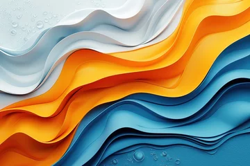 Fototapete Abstract orange, blanc, and blue background with waves © abstract Art