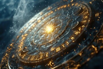 Zodiac signs inside of horoscope circle. Astrology in the sky with many stars and moons astrology and horoscopes concept