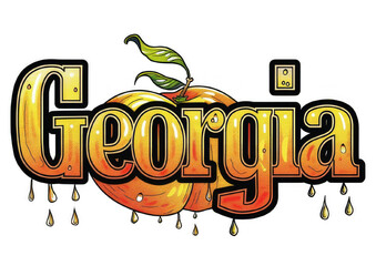 Juicy Georgia Peach Illustration Representing State's Fruit with Dripping Juice in Bright Colors - obrazy, fototapety, plakaty