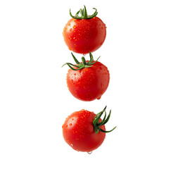 Fresh ripe tomatoes falling in air, healthy and organic food, AI generated, PNG transparent