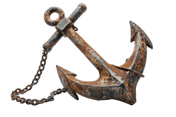 A rusty iron anchor, isolated on white, evokes a sense of nautical history