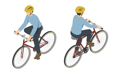 アイソメトリックイラスト:自転車に乗る男性 - obrazy, fototapety, plakaty
