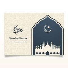 Islamic Background Greeting Card Design with Simple Mosque Ornaments