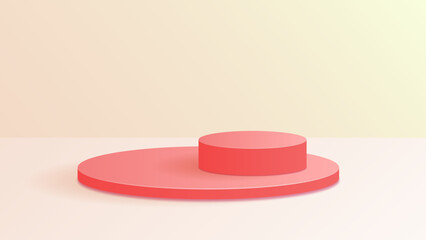 3d minimalist and modern background for ecommerce. With red stage podium and cream background.