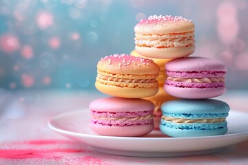Macarons on a plate with sparkling background