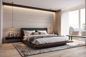 Fototapeta na wymiar Bedroom Interior Design with various types and styles of decoration
