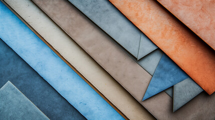 From above layout of colorful cardboard sheets in brown, grey and blue shades
