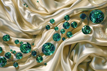 An abstract wallpaper pattern showcasing a cascade of emerald gemstones against a silk backdrop