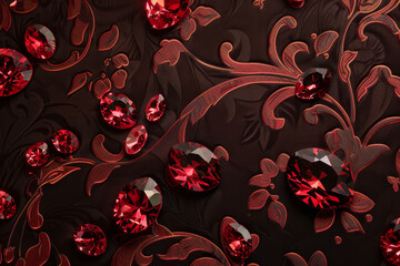 An abstract wallpaper pattern showcasing a cascade of ruby gemstones against a velvet backdrop