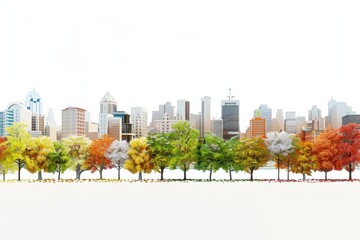 Obraz premium 3D Render of cityscape in different seasons, showcasing changing colors and atmosphere throughout year, on isolated white background, Generative AI