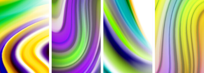 Rainbow color liquid. Wave lines poster set for wallpaper, business card, cover, poster, banner, brochure, header, website