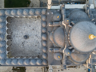 Blue Mosque (Sultanahmet Camii) Illuminated Letters Between Ramadan Month Minarets (Mahya) Drone Photo,  Sultanahmet Square Fatih, Istanbul Turkey