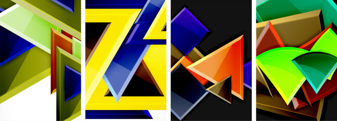 Glossy triangles geometric poster set for wallpaper, business card, cover, poster, banner, brochure, header, website