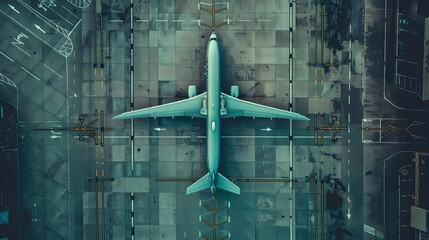 Commercial Airplane Aerial View, Great for Travel and Transport Themes - obrazy, fototapety, plakaty