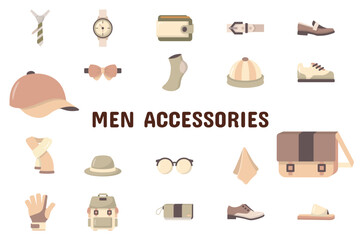 Men Accessories Flat Vector Illustration Icon Sticker Set Design Materials