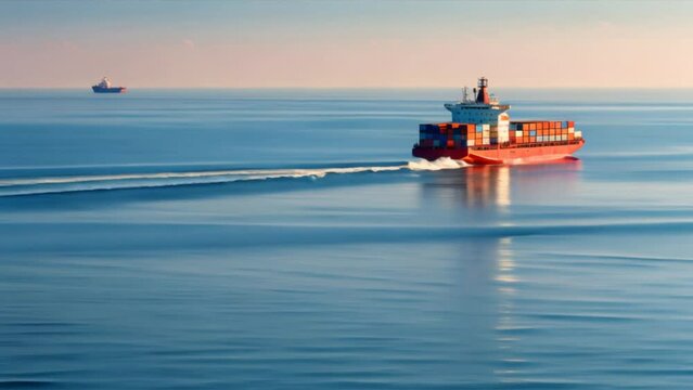 International Container Cargo ship in the ocean,Aerial view container cargo ship,