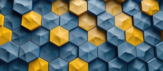 Colorful seamless hexagon texture in blue and yellow.