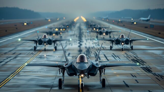 Fighter Jets Lined Up on Airport Runway