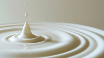 Water droplets and ripples from pouring milk, close shot, milk drink advertising background concept illustration