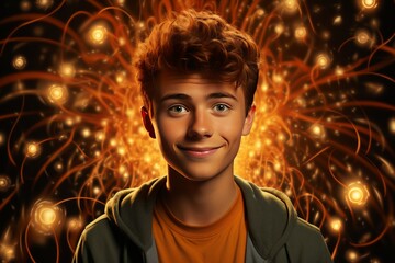 Young Man Smiling With Fireworks