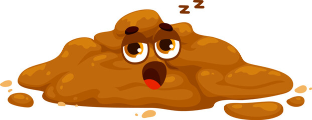 Stinky poo bored cartoon emoji or character. Toilet shit cute emoji, stinky excrement isolated vector emoticon or poop funny character. Poo cartoon bored, sleeping and yawning personage - obrazy, fototapety, plakaty