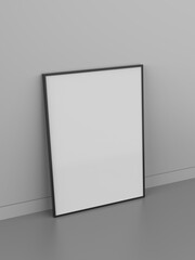 Blank white frame on the wall template, 3d illustration.