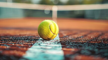 Tennis game. Tennis ball on the tennis court. Sport, recreation concept - obrazy, fototapety, plakaty