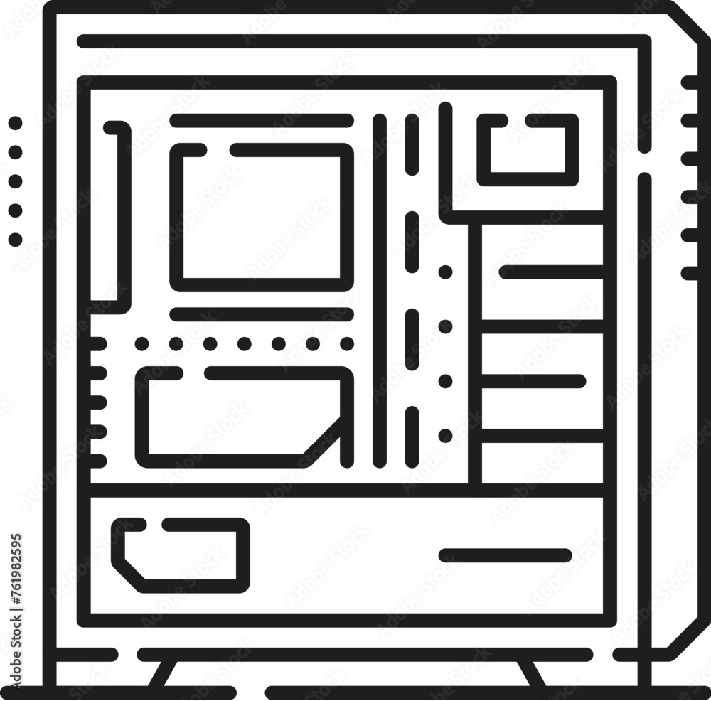 Poster computer industry, app development software, electronics hardware outline icon. computer hardware up