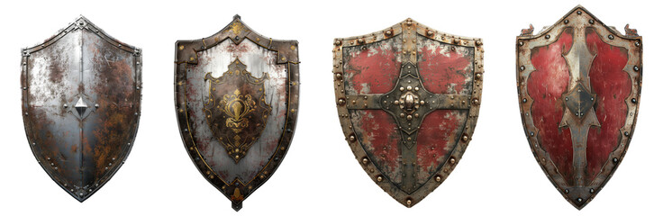 metal medieval shields, PNG set