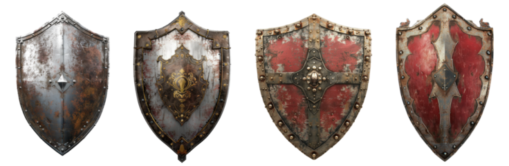 metal medieval shields, PNG set