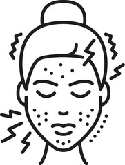 Irritation cosmetology icon. Face care, cosmetology, and skincare isolated vector sign depicts distressed face with redness, emphasizing the need for soothing treatments and gentle skin care practices