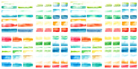 set of Colorful watercolor brush strokes. Rainbow colors watercolor paint stains banner on white and transparent background