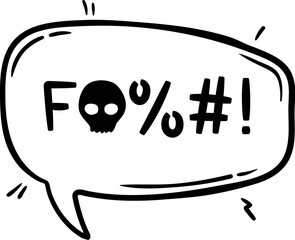 Hate angry talk, comic swear speech bubble. Aggressive expletive curse, feature expressive typography signs inside of black dialogue cloud. Vector profanity message, bully comment, rude or grumpy text - obrazy, fototapety, plakaty