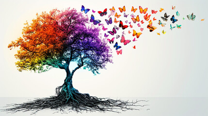 abstract tree illustration with butterflies
