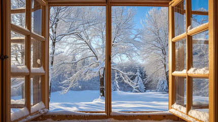 Beautiful winter view from house window 