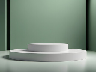a green podium background platform serves as the stage for product presentations in a 3d studio setting