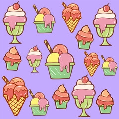 Ice cream gelato hand drawing illustration background pattern vector