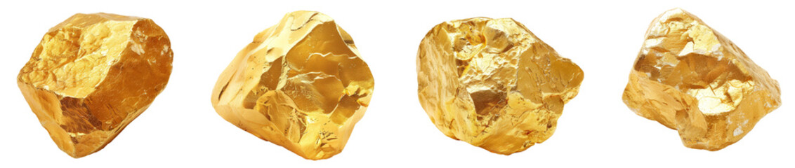 Gold nugget isolated, PNG set