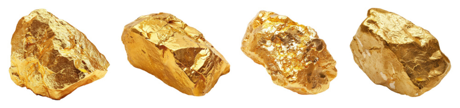 Gold nugget isolated, PNG set