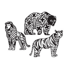 Wild Animals | Lion, Tiger, Bear | Line Art